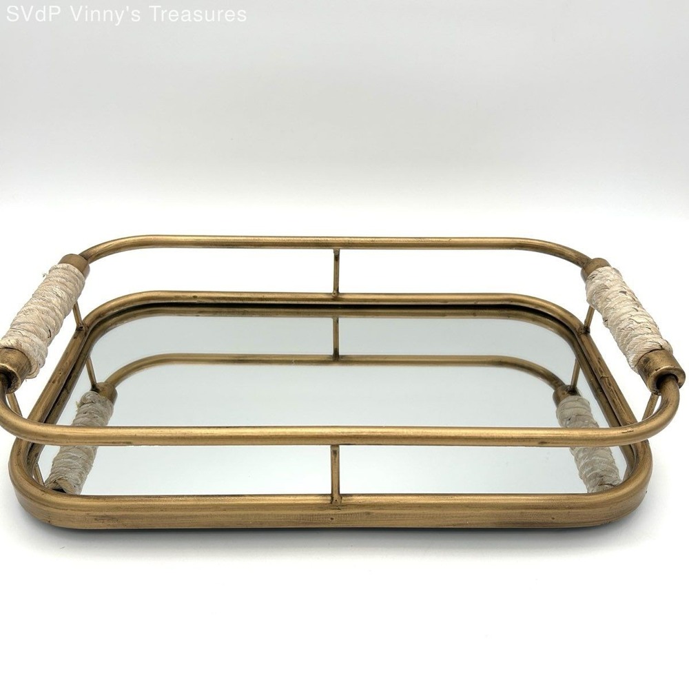 Uttermost Gold Metal Mirrored Decorative Tray Wrapped Vanity Table Accent 15.5in